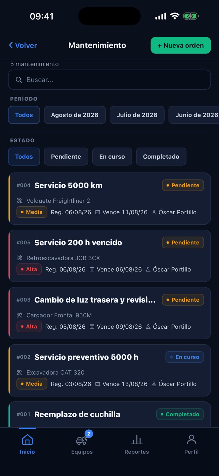 Órdenes de mantenimiento en FleetApp